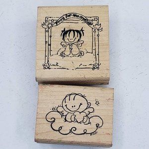 Judi Kins Julie Fujii Wooden Rubber Stamp Lot Angel Girl Boy